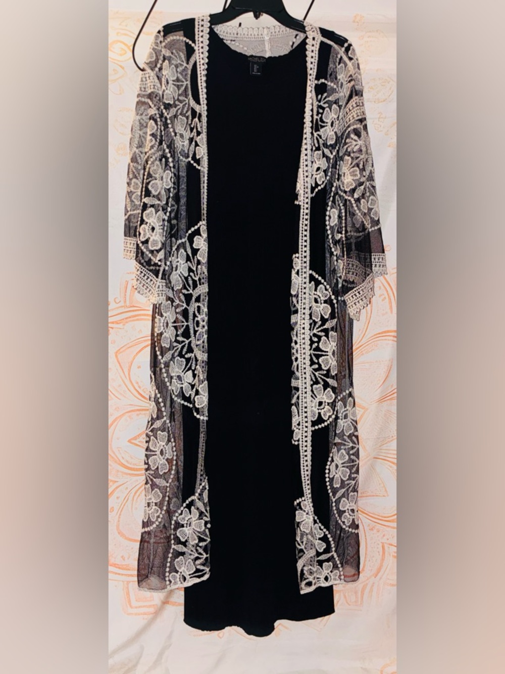 Rachel Zoe Black Elegant Dress w/ Sheer Lace Overlay w/ White Floral Accents - Picture 1 of 11